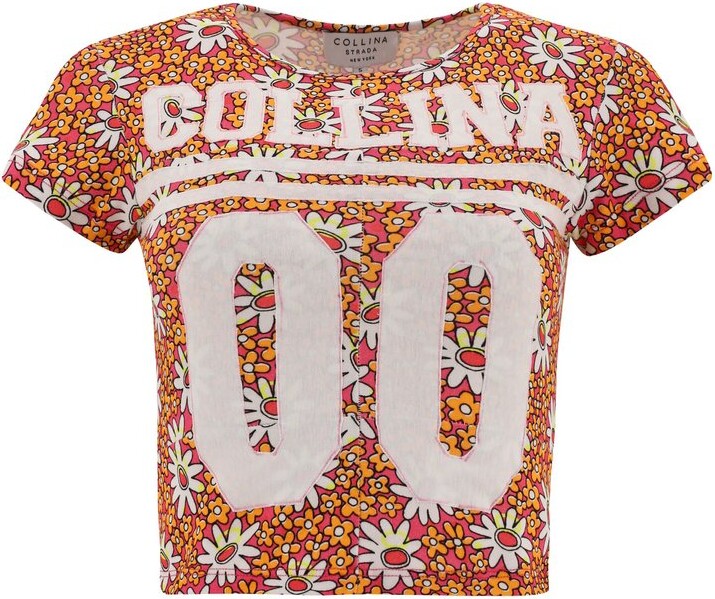 Collina Strada Floral Printed Crewneck Cropped T-Shirt