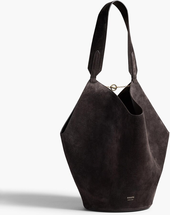 Small Lotus Tote in Dark Brown Suede