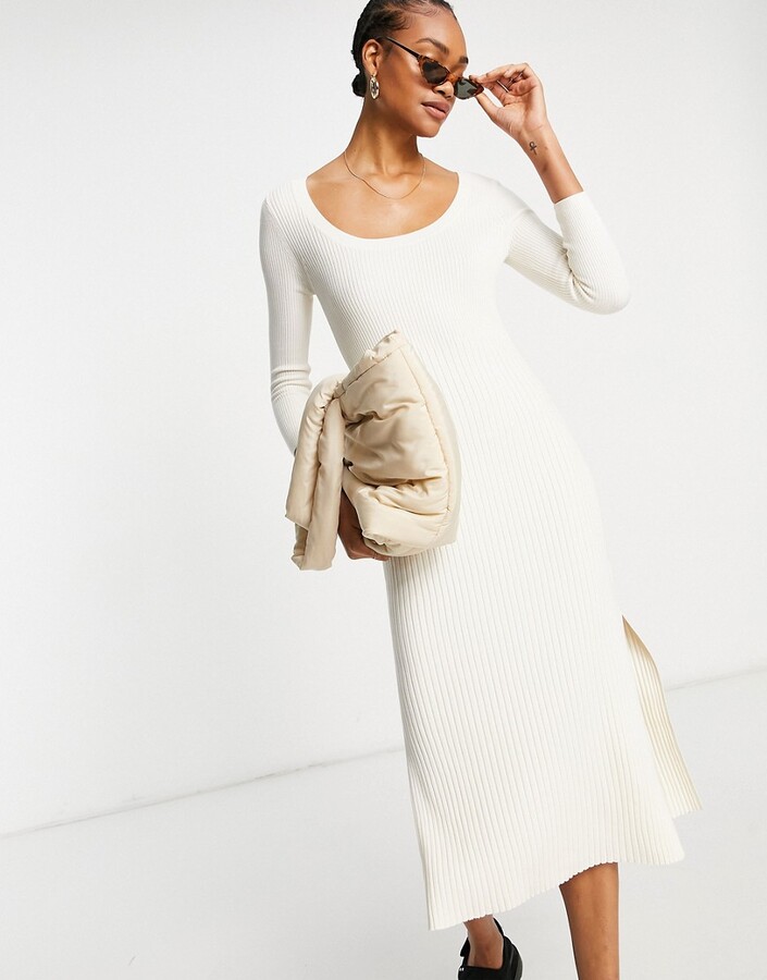 And other stories & long sleeve knitted midi dress in off white - WHITE -  ShopStyle