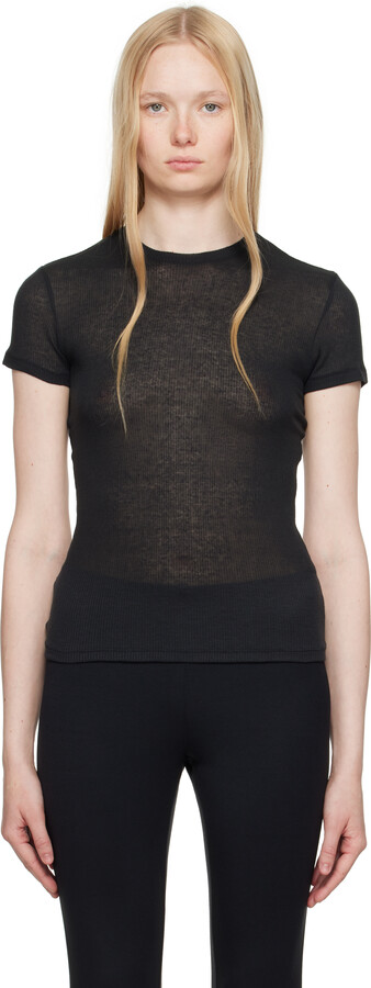 SKIMS Black Sheer Cotton T-shirt