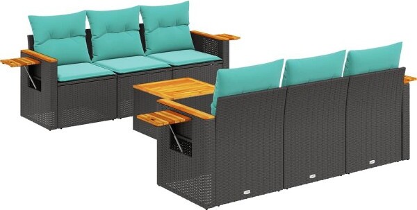 VidaXL vidaXL7PiecePatioSofaSetwithCushionsBlackPolyRattan