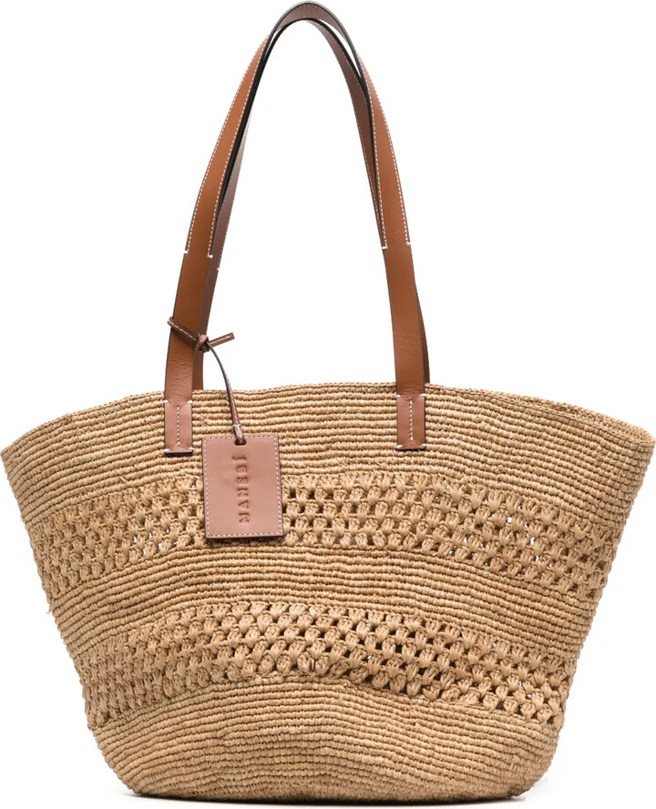 Manebi Logo-Tag Raffia Tote Bag