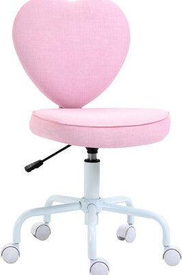 Latitude Run Heart Shaped Office Chair In Pink With 360 Swivel And Adjustable Seat Height Linen Padded Heart-Shaped Back Design Fabric