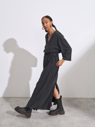 Raey Wide-sleeve Elasticated-waist Silk Dress - Black Multi