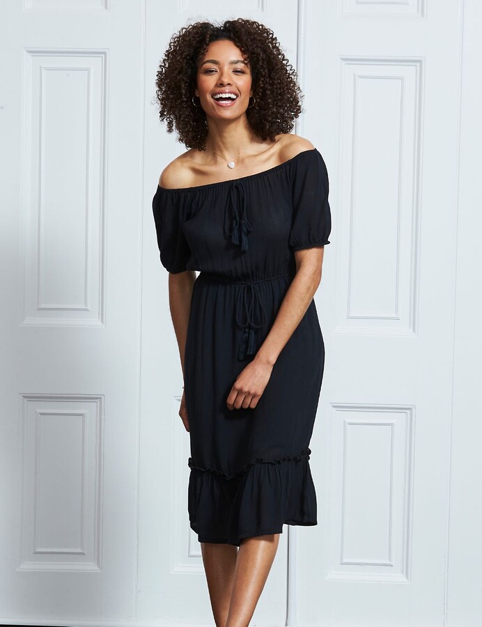 SOSANDAR Bardot Knee Length Tiered Dress ShopStyle