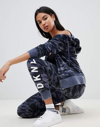 DKNY camo print logo zip through hoody
