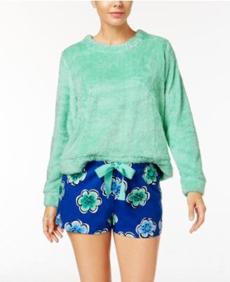 Hue Fleece Top and Printed Boxer Pajama Shorts Set