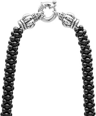 Lagos Black Caviar Ceramic and Pave Diamond Necklace with 18K Gold Stations, 16