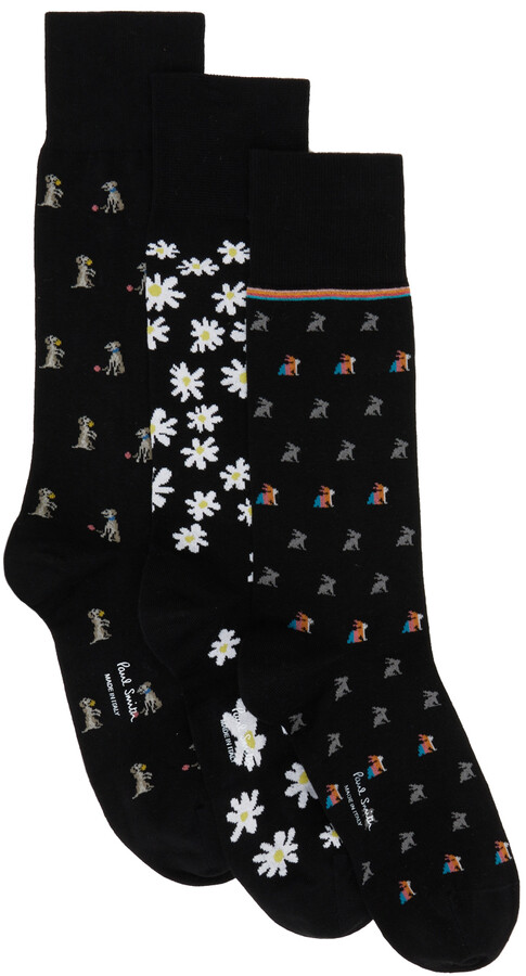 Paul Smith Pack Of Three Novelty-print Cotton-blend Socks in Black for Men Mens Clothing Underwear Socks 