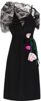 Thumbnail for your product : Prada Lace-Panelled Floral-Appliqued Midi Dress