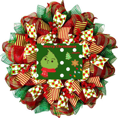 What A Mesh Christmas Wreath with Adorable Green Monster Handmade Deco Mesh