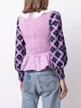 Olivia Rubin Check-Print Contrast-Collar Blouse