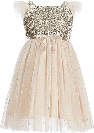 Popatu LittleBig Girls Sequin-Bodice Flutter-Sleeve Glitter-Tulle Dress