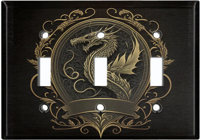 WorldAcc Elder Dragon Crest 3-Gang Toggle Light Switch Wall Plate