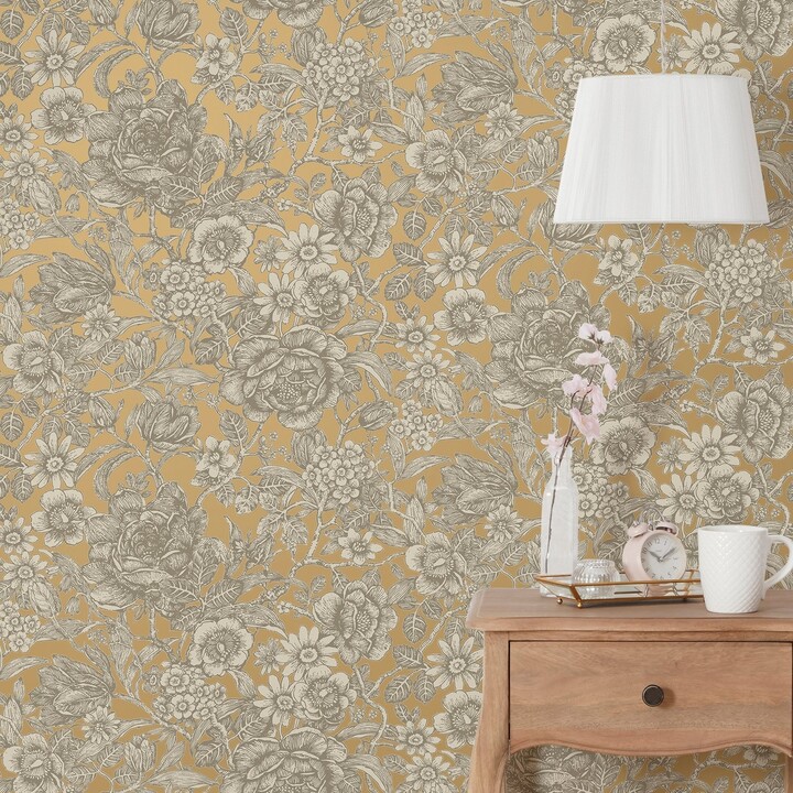 Dunelm Wild Garden Ochre Wallpaper Yellow/Grey/White ShopStyle Decor