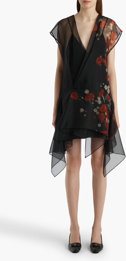 KHAITE Merith Floral Sheer Handkerchief Hem Silk Organza Dress