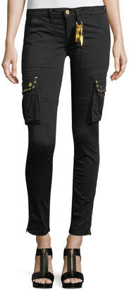 Robin's Jeans Military-Inspired Studded Skinny Stretch-Cotton Pants