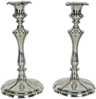 Rejuvenation Pair Sheffield-Style Silver Plate Candlestick Holders
