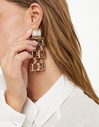 ASOS DESIGN earrings with luxe square chain drop in gold tone