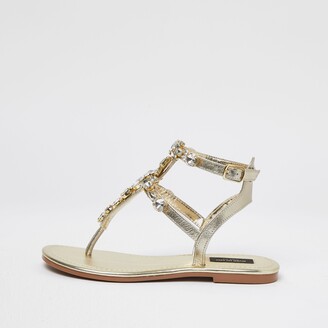 River Island Womens Gold wide fit embellished caged sandals