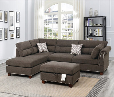 Corrigan Studio Tan Velvet Sectional With Reversible Chaise, And Comfort Pillows Chaise In Hip