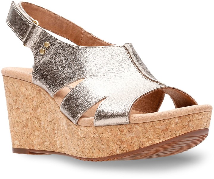 clarks gold wedge sandals