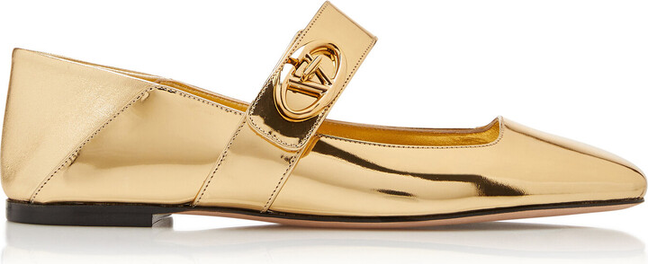 Valentino Garavani Vlogo Locker Laminated Leather Mary Jane Flats