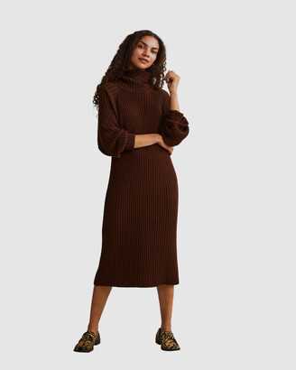 Y.A.S Women's Brown Midi Dresses - Mavi Long Sleeve Knit Roll-Neck Dress - Size One Size, M at The Iconic