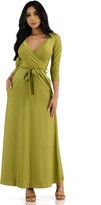 Thumbnail for your product : Stylish FABRIC Women's Surplice Neckline Satin Maxi 3/4 Sleeve with Side Pocket for Prom