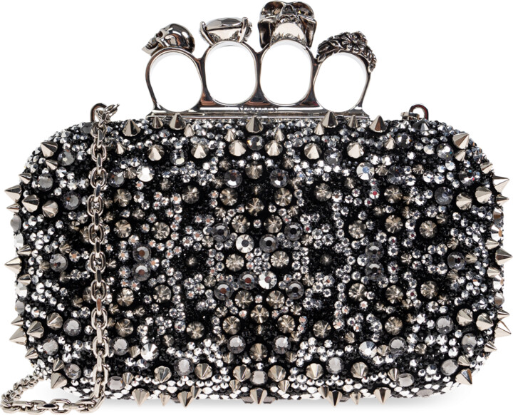 Alexander McQueen Clutch Bag With Shimmering Crystals  - Black