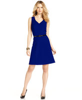 Thumbnail for your product : Amy Byer Petite Dress, Belted V Neck Fit & Flare