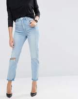 Thumbnail for your product : ASOS FARLEIGH High Waist Slim Mom Jeans In Sweet Mid Stonewash with Busted Knees