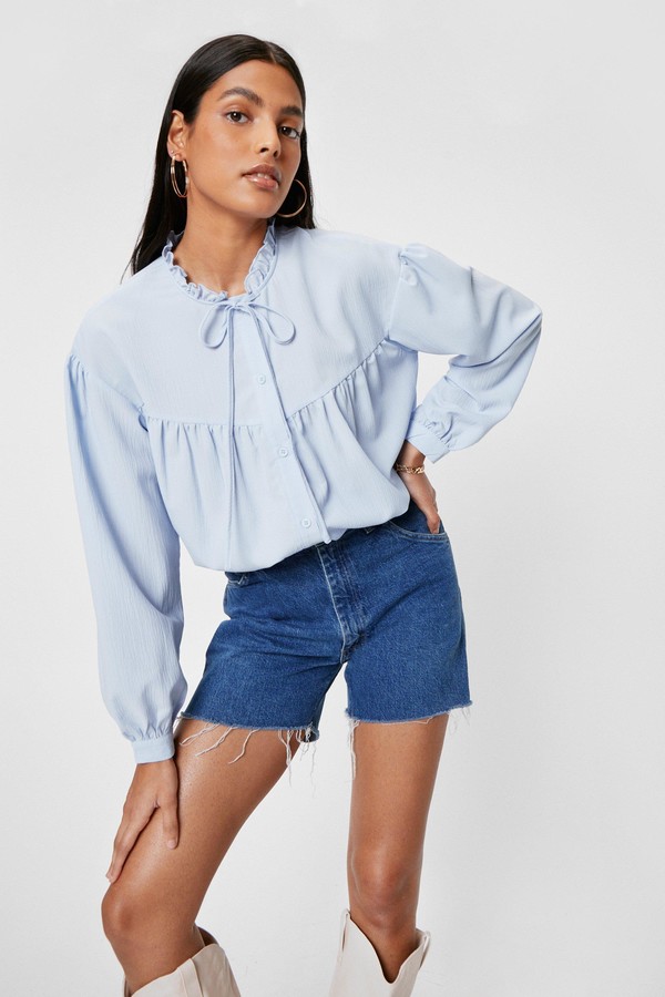 women's high neck ruffle blouse