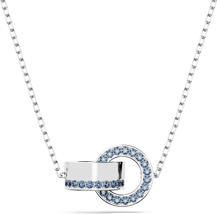 Swarovski Hollow pendant, Interlocking loop, Blue, Rhodium plated