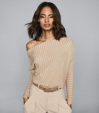 Reiss SOFFIE STRIPED OFF-THE-SHOULDER TOP Nude