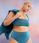 Thumbnail for your product : ASOS Curve ASOS DESIGN Curve high waist bikini bottom in blue glitter