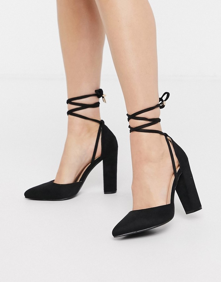 glamorous block heel tie up court