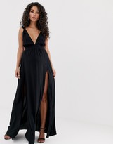 Thumbnail for your product : ASOS DESIGN Maternity beach maxi dress with frill strap & plunge neck in black