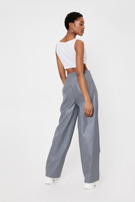 Nasty Gal Womens Faux Leather High Waisted Wide Leg Trousers - Grey - 8