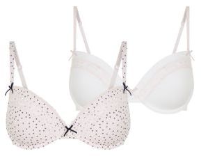 New Look Teens 2 Pack Cream and Pale Pink Polka Dot Lace Trim Bras
