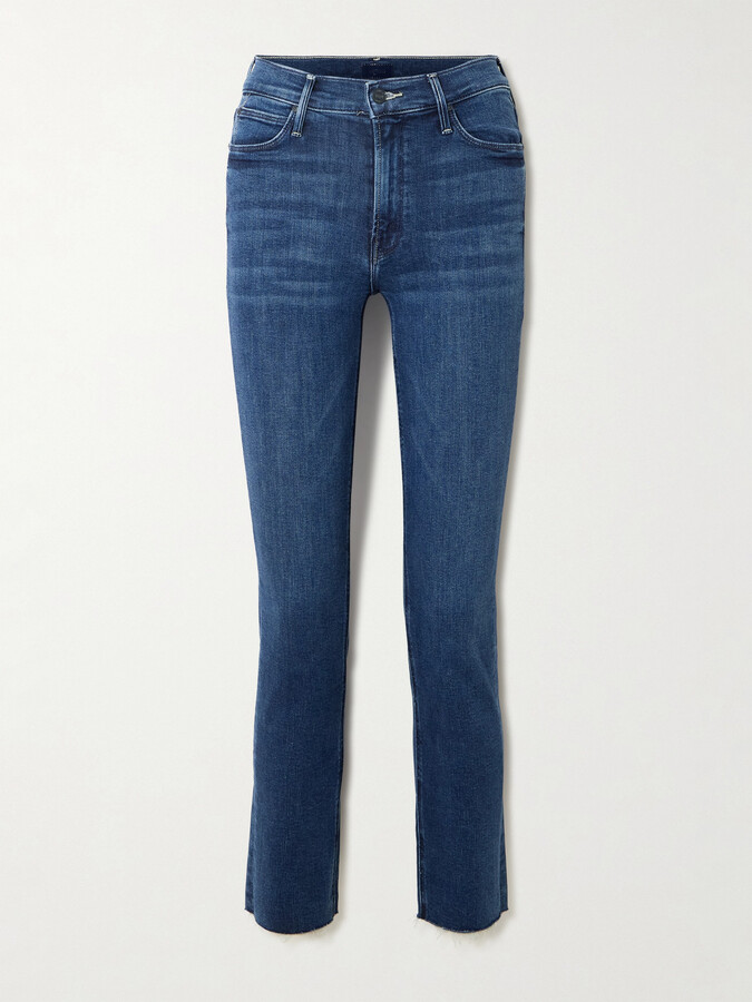 Mother The Dazzler Ankle Frayed Mid-rise Slim-leg Jeans - Blue