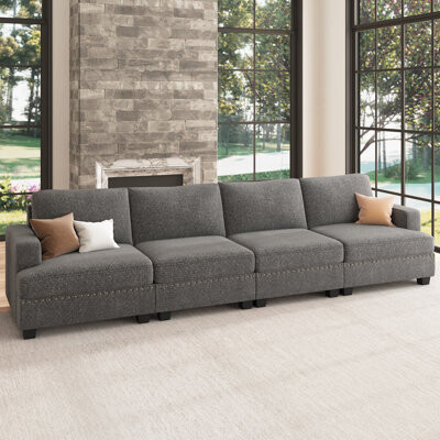 Wade Logan Anureet 4-Seater Modular Sofa Couch Upholstered Small Sectional Sofa