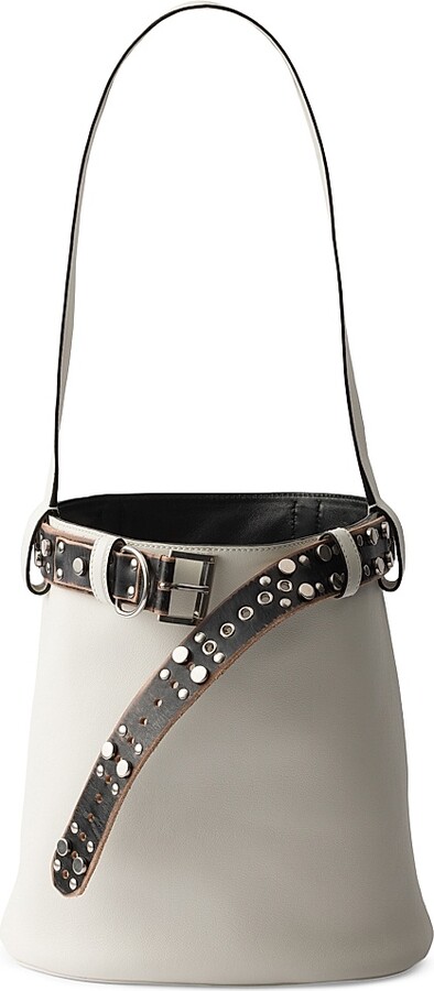 Prada Women's Buckle Leather Bucket Bag with Studded Belt - Brown