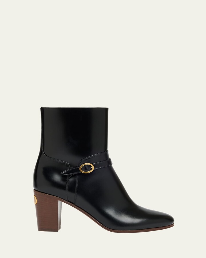 Valentino Garavani Pattie Leather Buckle Ankle Boots