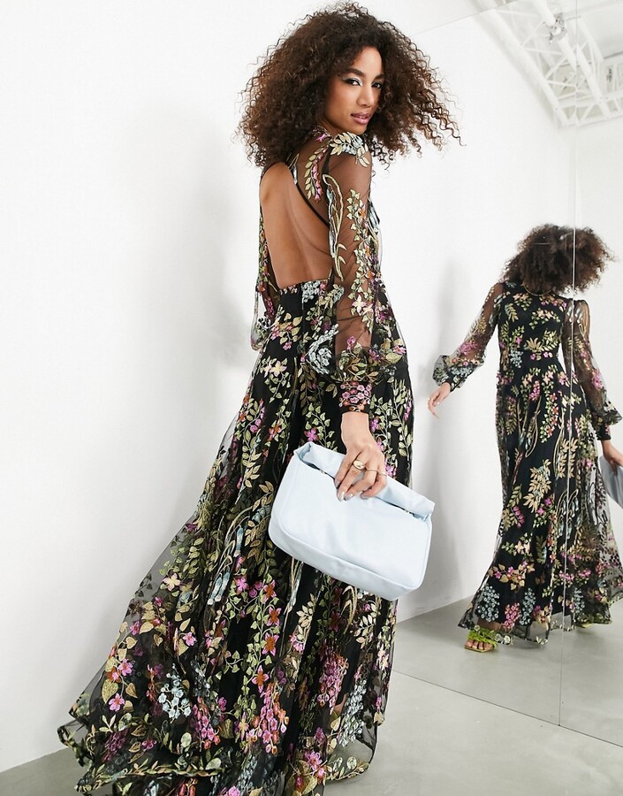 ASOS EDITION garden floral embroidered maxi dress with open back - ShopStyle