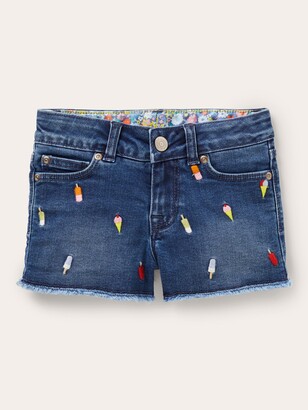 Boden Kids' Ice Cream Embroidered Denim Shorts