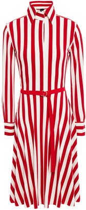 Norma Kamali Belted Striped Stretch-jersey Shirt Dress