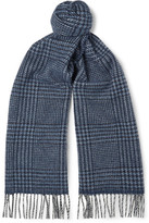 Thumbnail for your product : Drakes Fringed Prince of Wales Checked Wool and Angora-Blend Scarf