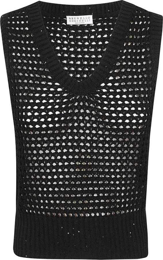 Brunello Cucinelli Sequin Embellished Open Knitted Vest