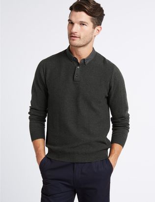 Marks and Spencer Pure Cotton Textured Mock Shirt Jumper